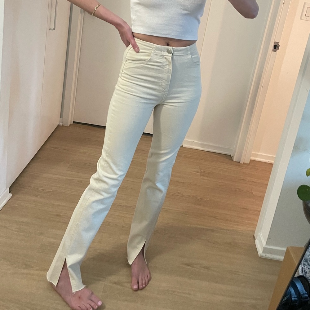 zara cream colored jeans with side slits
